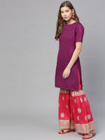 Thumbnail for Ahalyaa Women's Purple Poly Silk Solid Kurta and Red Printed Sharara With Dupatta