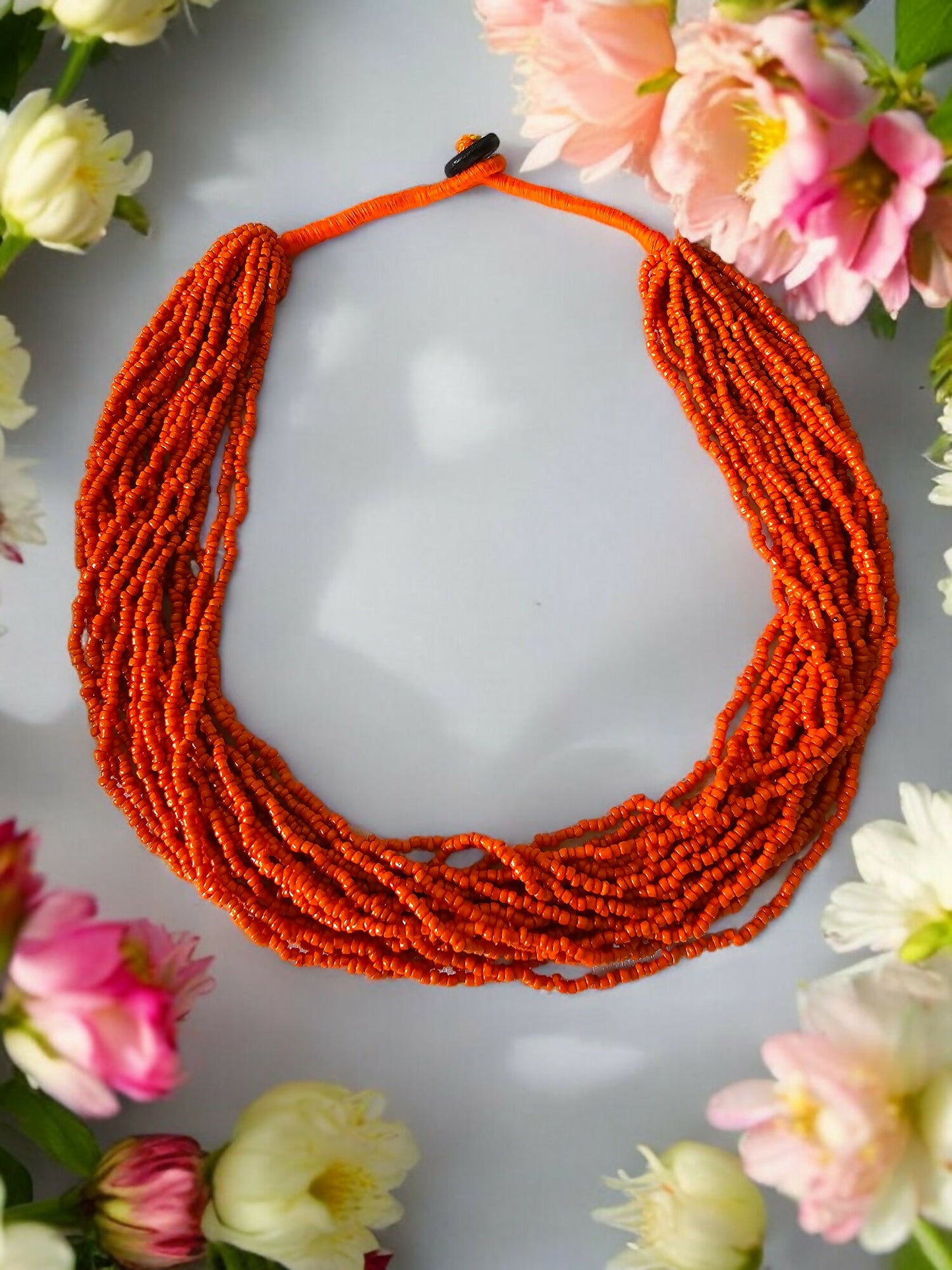 Inhanns Handmade Beaded Multilayer Necklace, 20 Layers - Orange - Distacart