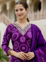 Thumbnail for The52 Purple Women's Gorgeous Rayon Embroidered Straight Kurta with Pant And Dupatta Set - Distacart