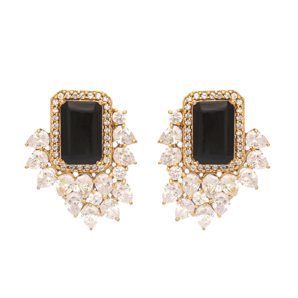 Nuyug 22K Gold Plated Noir Spark Contemporary Stud Earrings