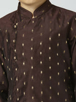 Thumbnail for Joban Fashion Kids Island Full Sleeves Chanderi Kurta, Pyjama Set with Traditional Butta Work - Brown - Distacart