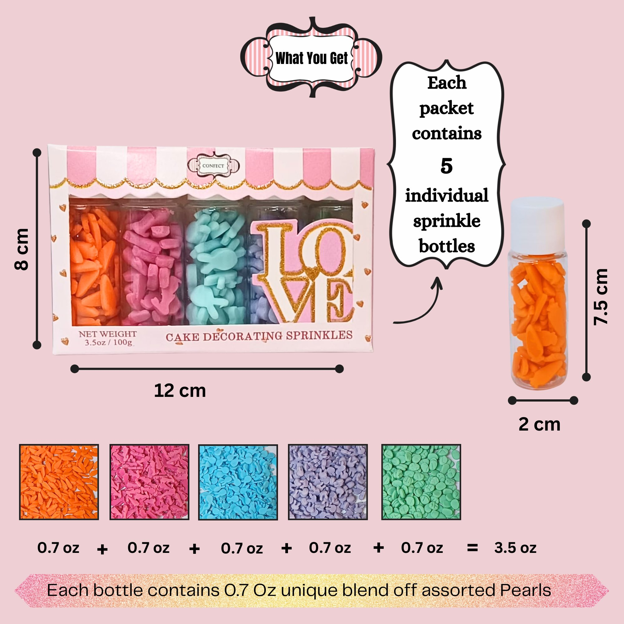 confect bunny sprinkles orange silver and sky blue red sprinkles pack of 5 100gms