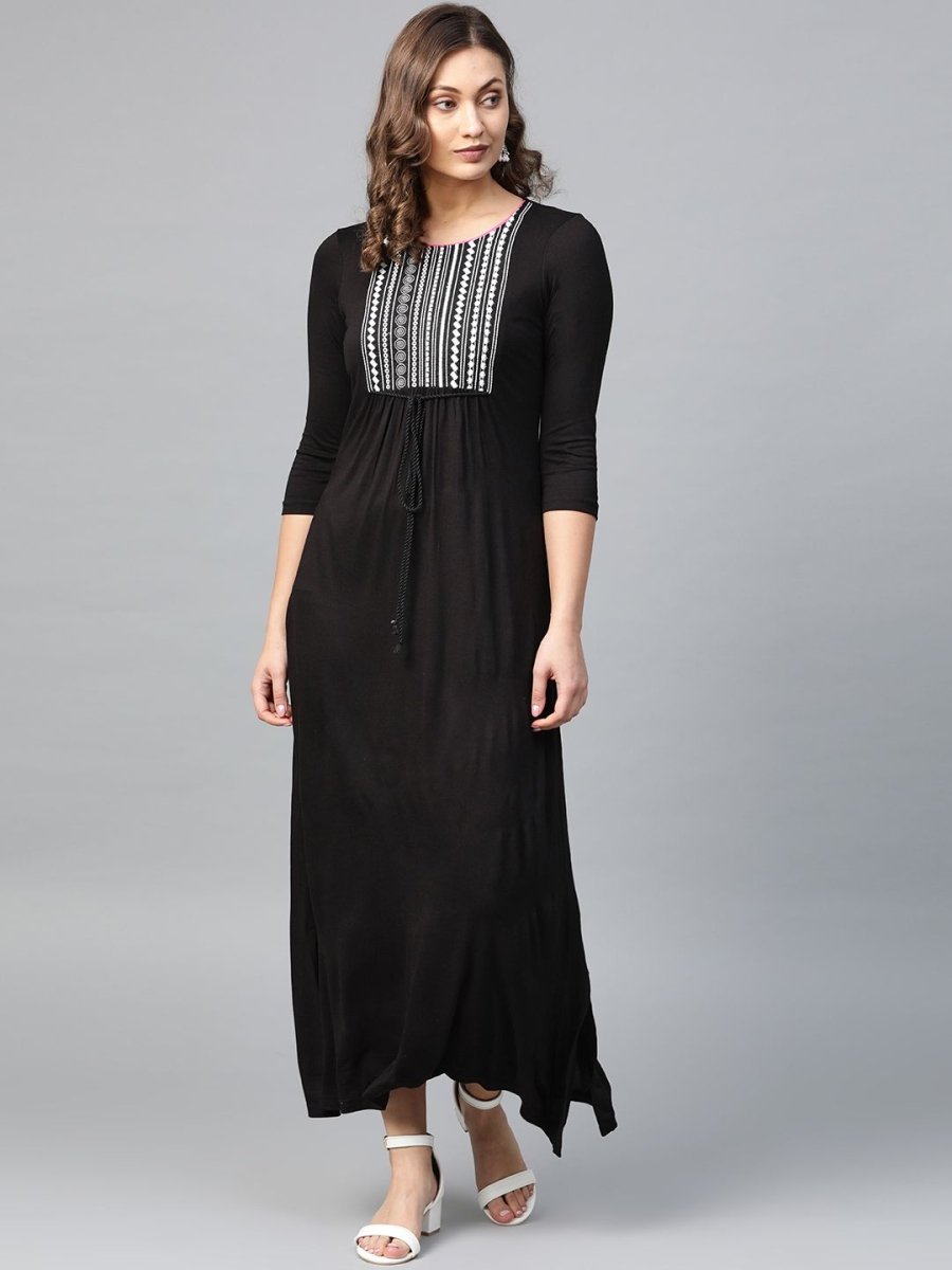AURELIA Women Black & White Embroidered Detail Maxi Dress - Distacart