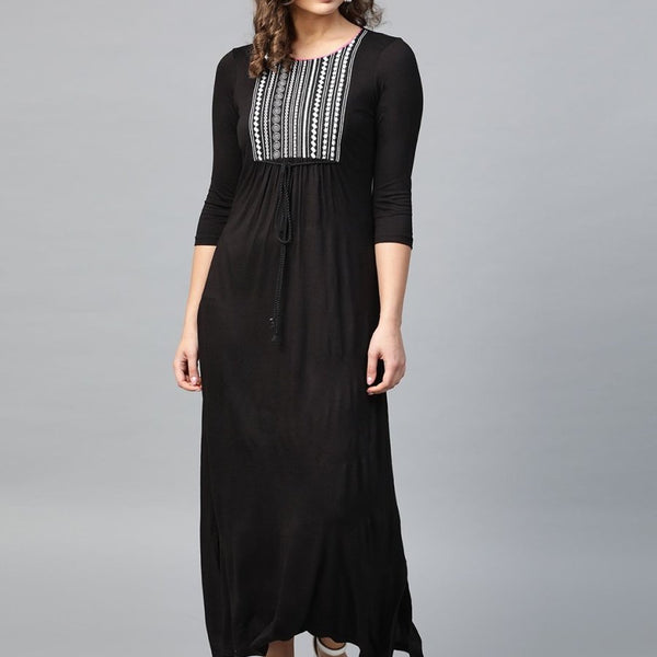 AURELIA Women Black & White Embroidered Detail Maxi Dress - Distacart