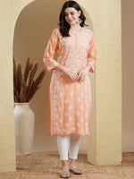 Thumbnail for ADA Ethnic Motifs Embroidered Lucknowi Chikankari Detailed Modal Cotton Straight Kurta - Distacart