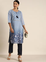 Thumbnail for All About You Women Blue Floral Printed Kurta with Trousers - Distacart