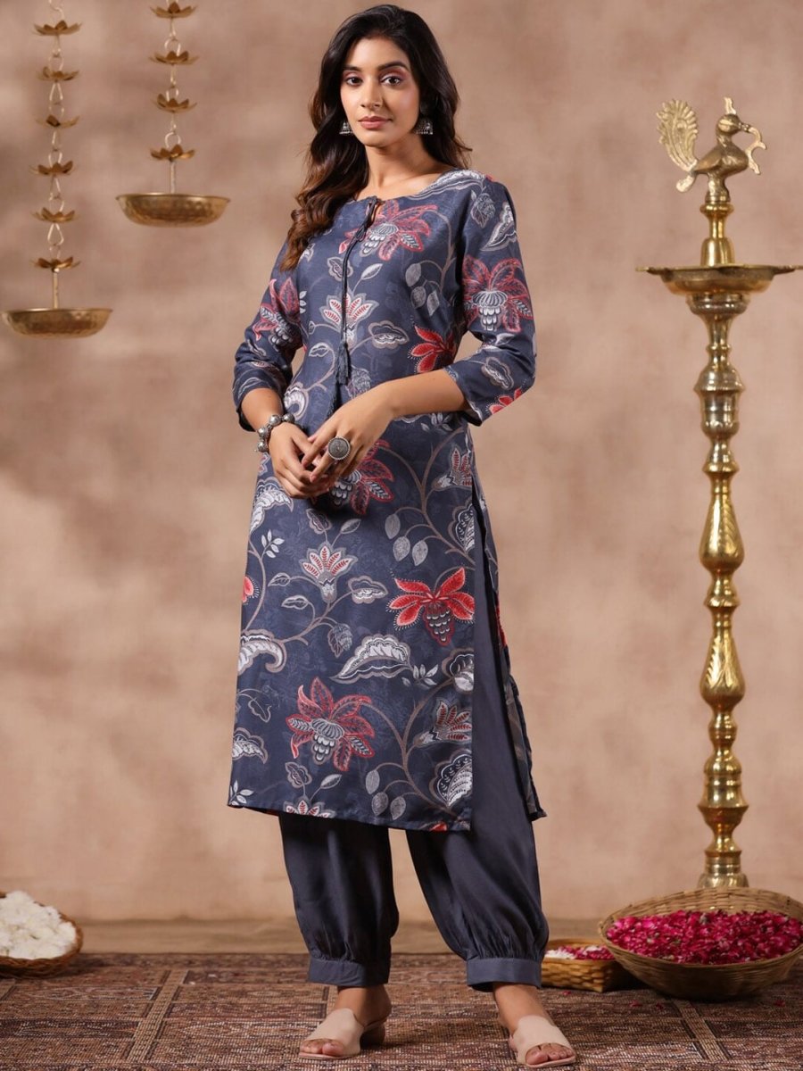Anubhutee Tie Up Neck Floral Printed Kurta - Distacart