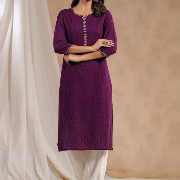 Anubhutee Pleated Thread Work Pure Cotton Straight Kurta - Distacart