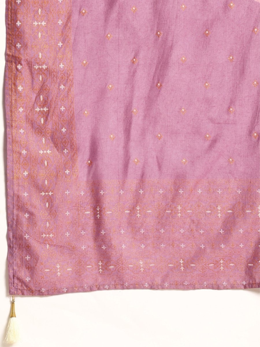 Anouk Mauve & White Ethnic Motifs Ethnic Embroidered Straight Kurta Trousers Dupatta - Distacart