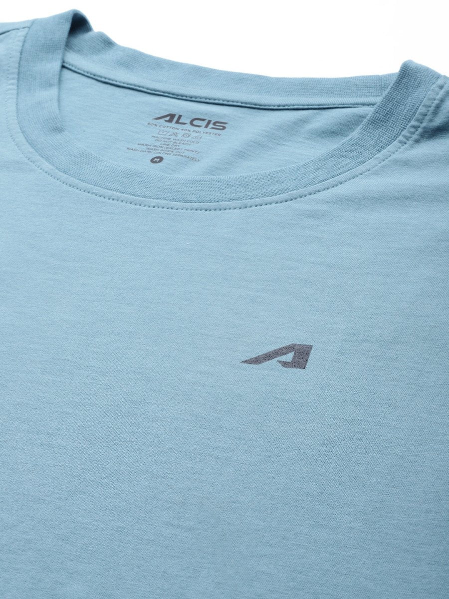 Alcis Men Blue Solid Slim Fit Gym T-shirt - Distacart