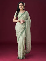 Thumbnail for kasee Floral Embroidered Embellished Mirror Work Saree - Distacart