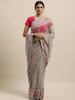 kasee Grey & Fuchsia Floral Embroidered Net Heavy Work Saree - Distacart