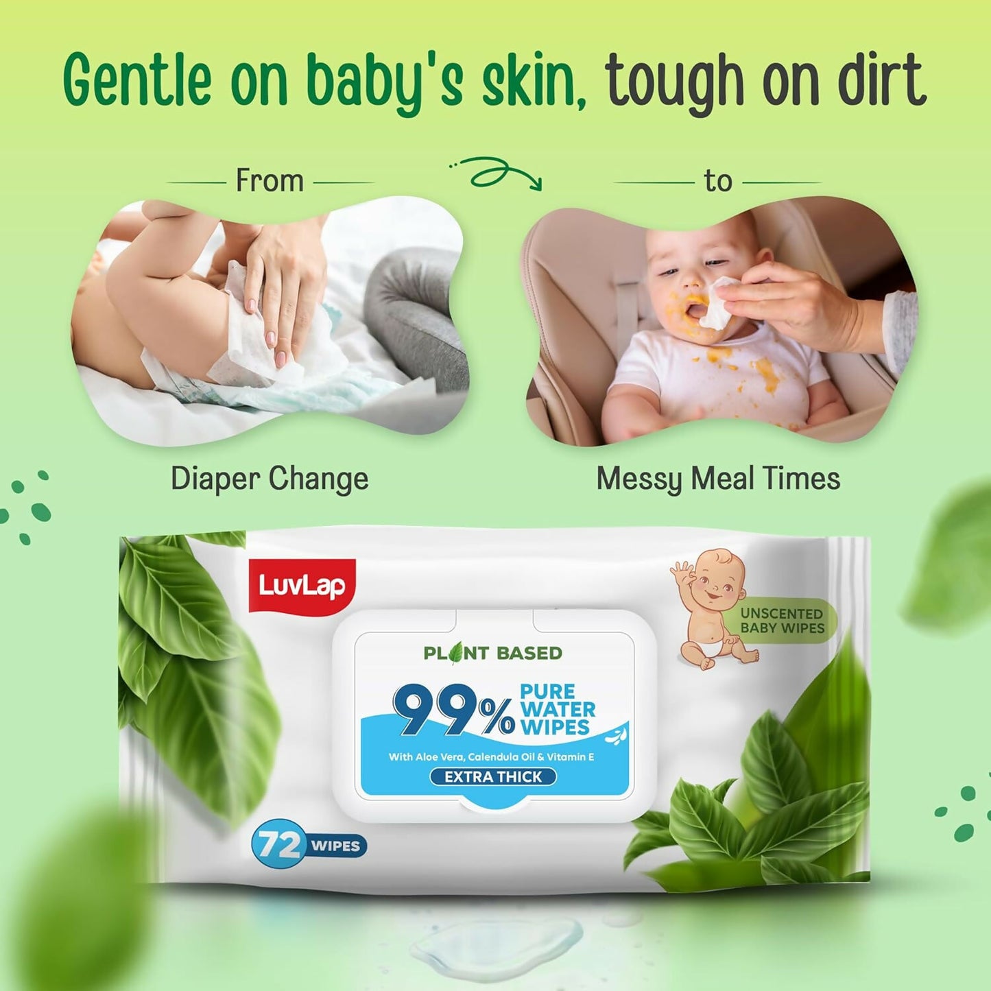 LuvLap Plant Based 99% Pure Water Extra Thick Unscented Baby Wipes - Distacart