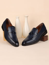 Thumbnail for LOUIS STITCH Men Federal Blue Formal Slip-On Tassel Moccasin Shoes