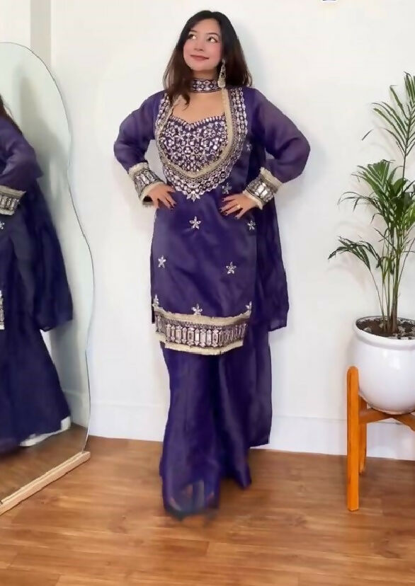 Teeya Creation New Trendy Stylish Real Mirror Work With Lace Border Kurta Set - Dista