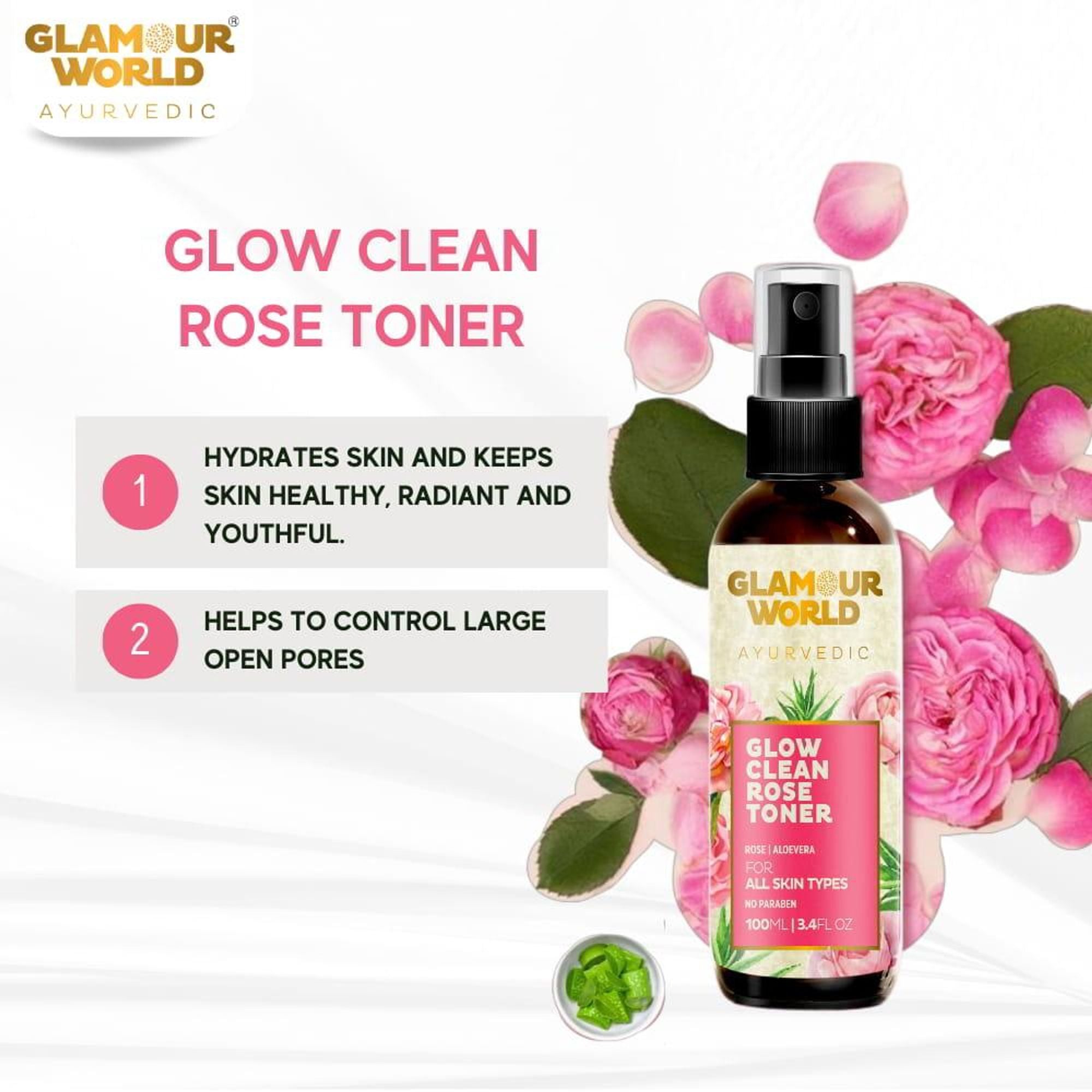 GLAMOUR WORLD AYURVEDIC Glow Clean Rose Toner - Distacart