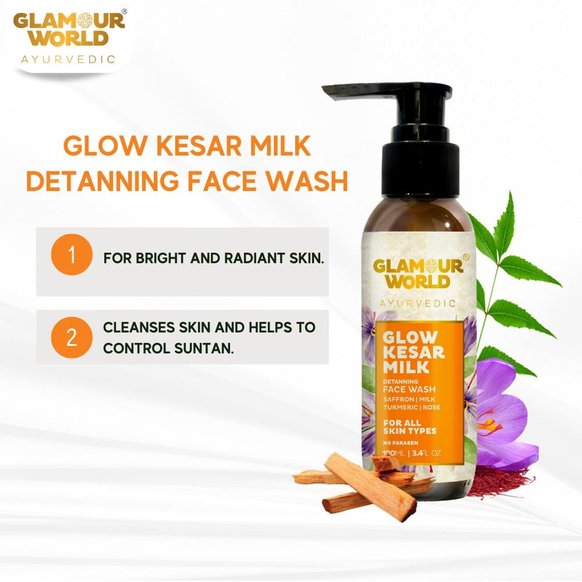 GLAMOUR WORLD AYURVEDIC Glow Kesar Milk Face Wash - Distacart