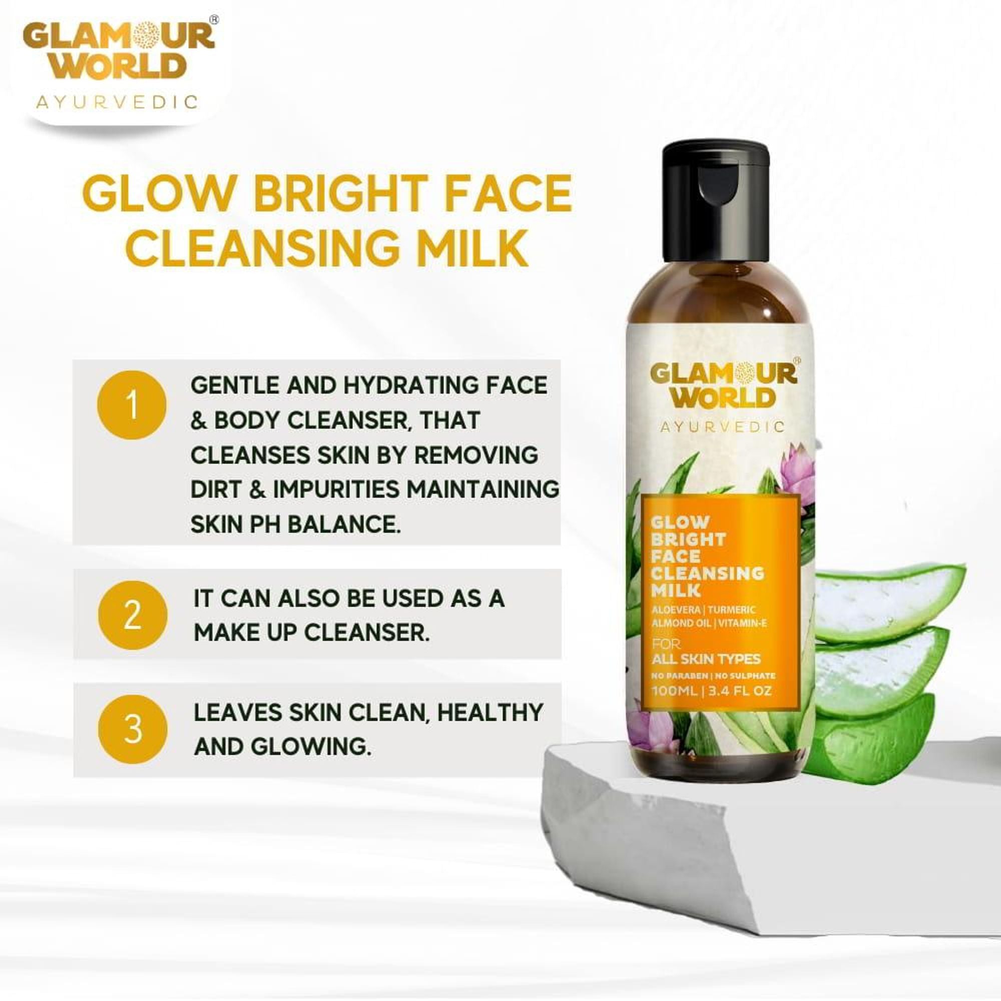 GLAMOUR WORLD AYURVEDIC Glow Bright Face Cleansing Milk - Distacart