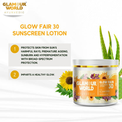 GLAMOUR WORLD AYURVEDIC Glow Fair 30 Sunscreen Lotion - Distacart