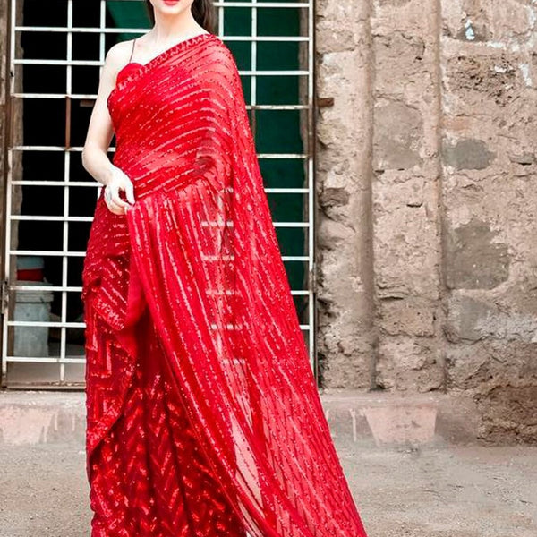 Anouk Red Embellished Sequinned Pure Georgette Saree - Distacart