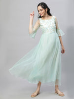 Thumbnail for AURELIA Self Design Bell Sleeve Sequined Fit & Flare Maxi Ethnic Dress