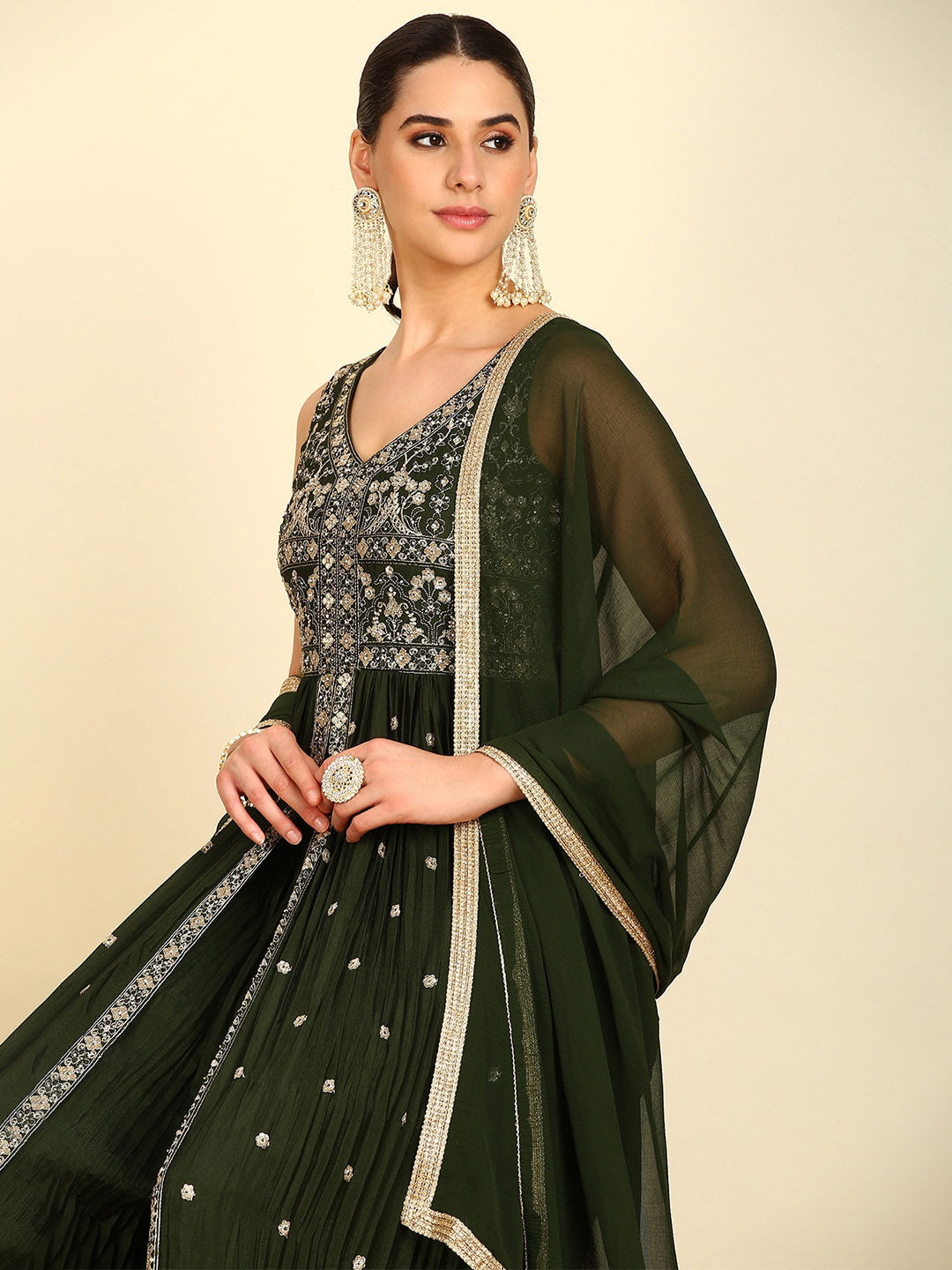 Soch V Neck Ethnic Motifs Embroidered Pleated Sequinned Kurta Set - Distacart