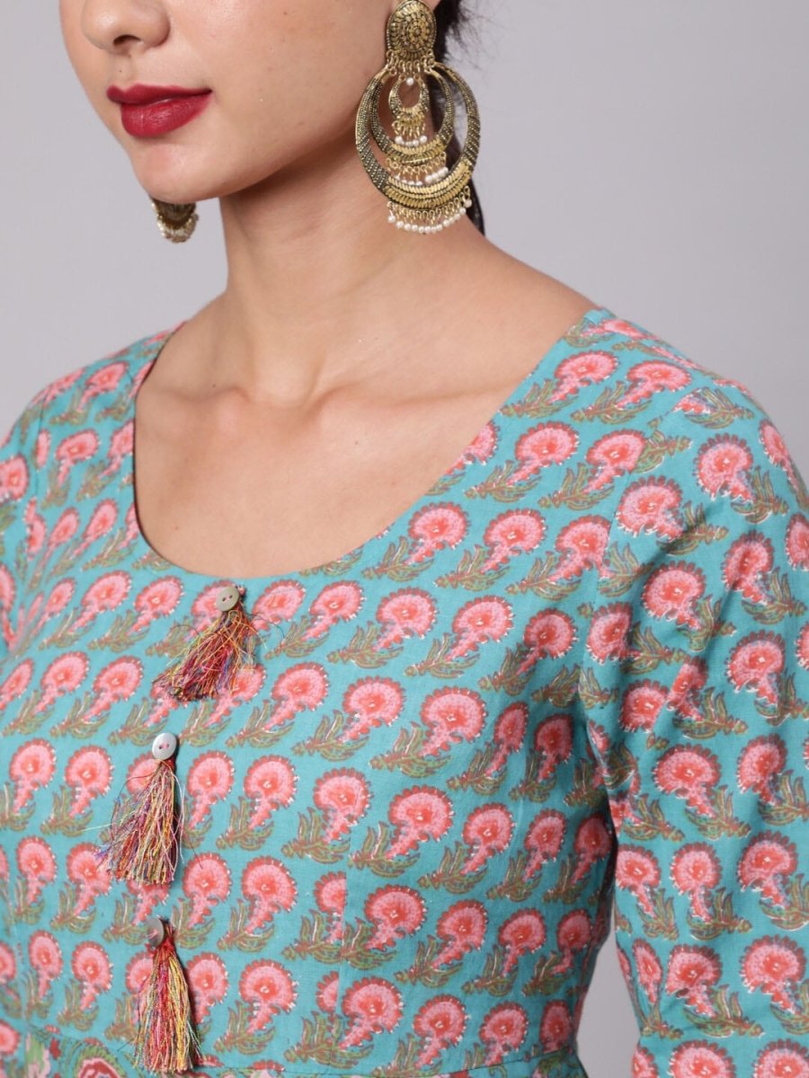 Aks Paisley Printed Cotton Anarkali Kurta - Distacart