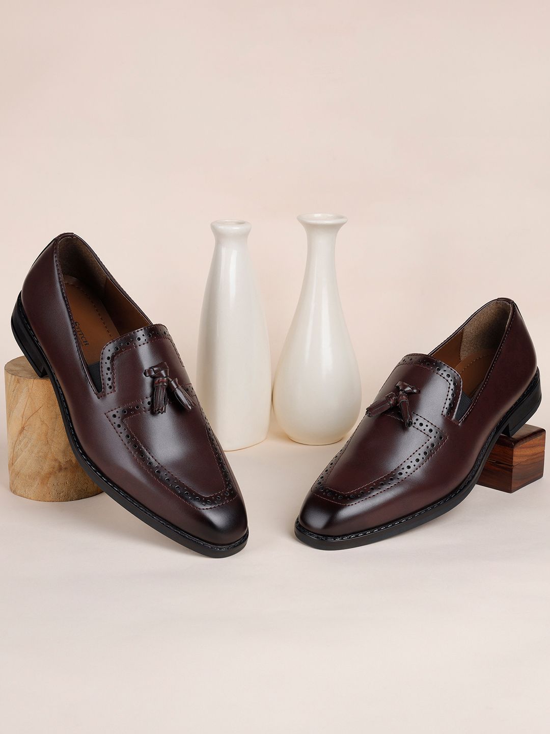 LOUIS STITCH Men Rosewood Formal Slip-On Tassel Moccasin Shoes