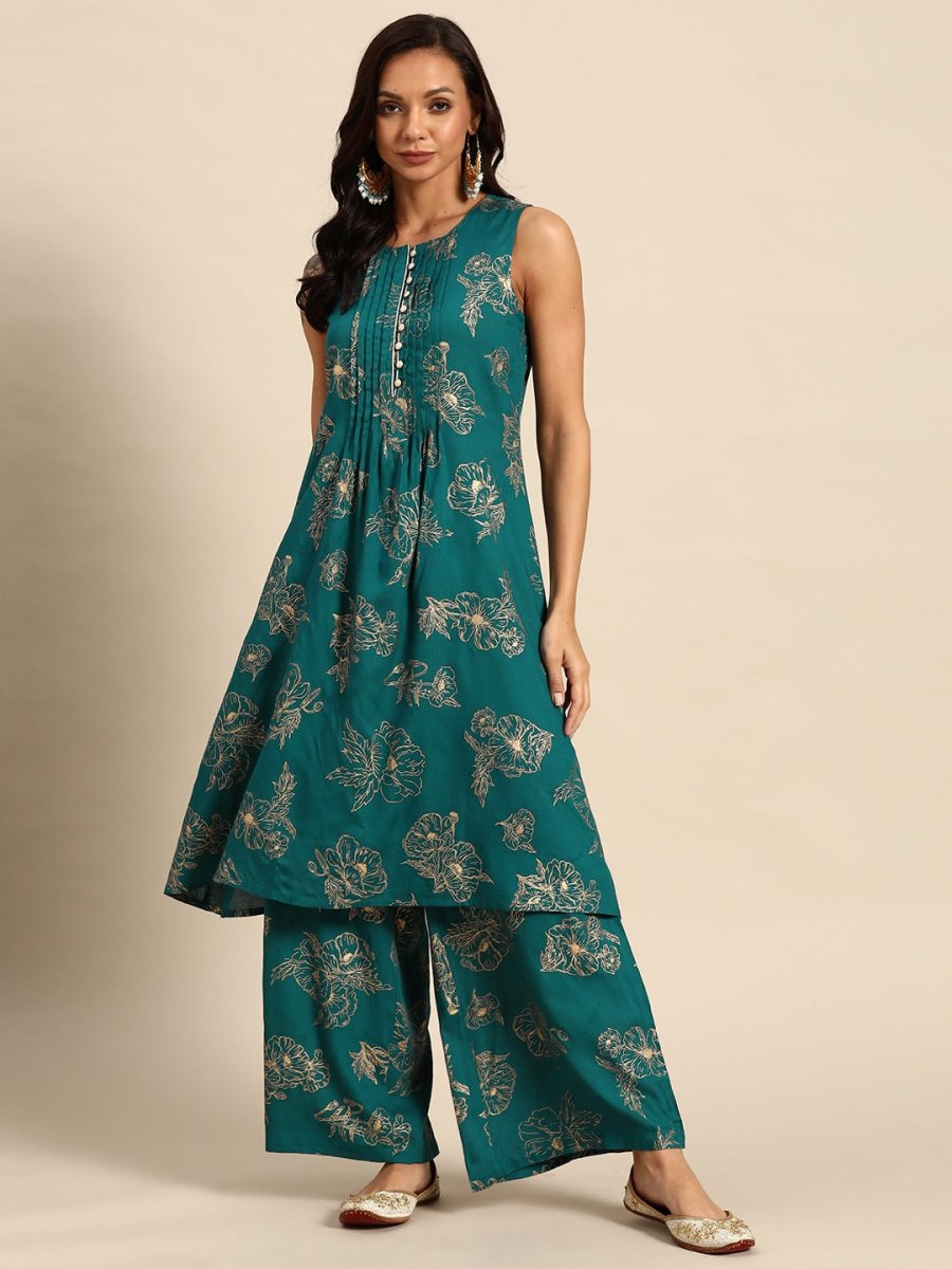 All About You Ethnic Motifs Printed Kurta with Palazzos - Distacart