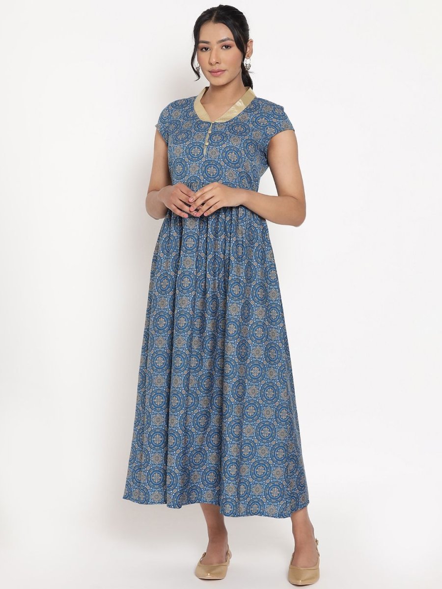 AURELIA Blue Ethnic Motifs Ethnic Maxi Dress - Distacart