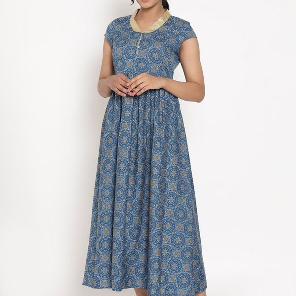 AURELIA Blue Ethnic Motifs Ethnic Maxi Dress - Distacart