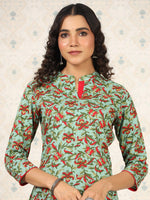 Thumbnail for Ode by House of Pataudi Green Floral Printed Straight Kurta - Distacart