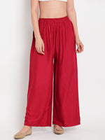 Thumbnail for TAG 7 Women Set of 2 White & Red Solid Flared Palazzos