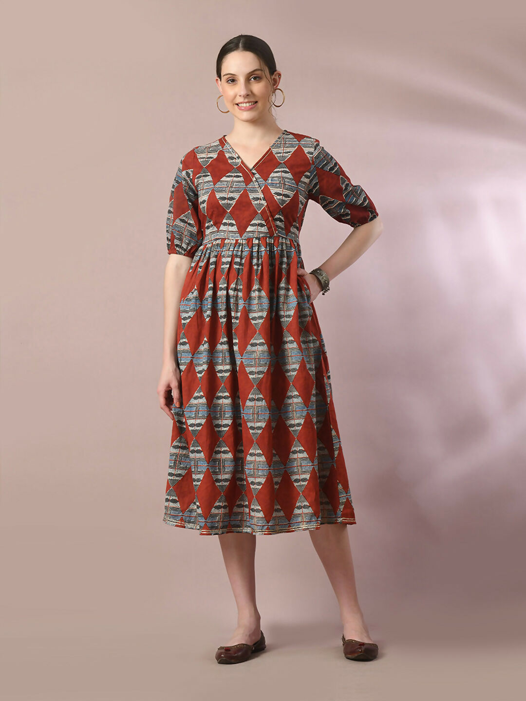 Myshka Women's Multi Printed Cotton V-Neck Empire Party Dress - Distacart