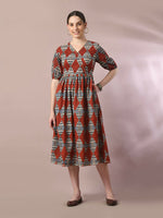 Thumbnail for Myshka Women's Multi Printed Cotton V-Neck Empire Party Dress - Distacart