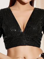 Thumbnail for Joban Fashion Black Sequin Padded Blouse With V Neck Elbow Sleeves - Distacart