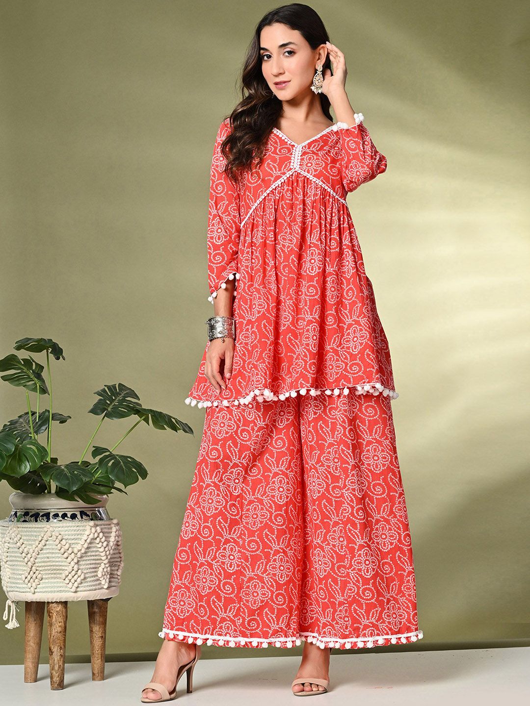 Sangria Printed Pure Cotton Kurti With Palazzo - Distacart