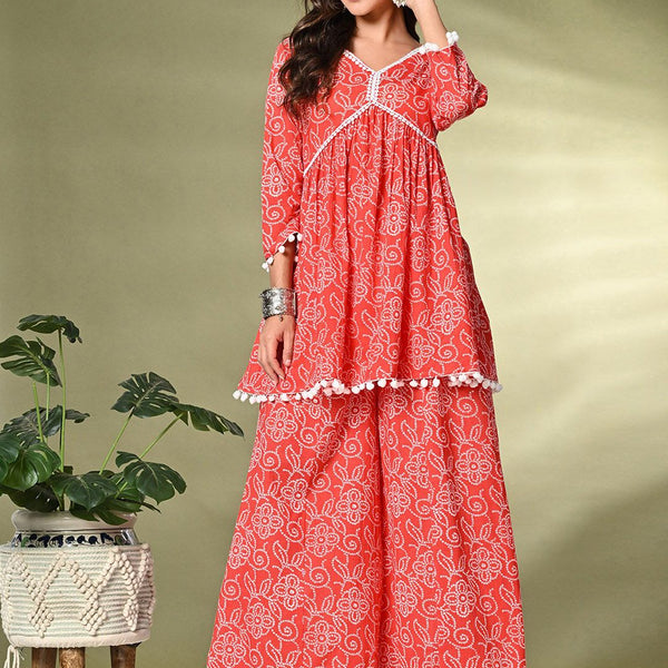 Sangria Printed Pure Cotton Kurti With Palazzo - Distacart