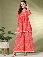Thumbnail for Sangria Printed Pure Cotton Kurti With Palazzo