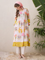 Thumbnail for Indo Era Floral Printed Round Neck Pure Cotton Straight Kurta With Trouser