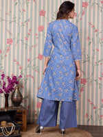 Thumbnail for Ode by House of Pataudi Floral Printed Angrakha Gotta Patti Pure Cotton Kurta Set - Distacart