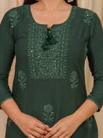 Thumbnail for Ode by House of Pataudi Floral Embroidered Tie-Up Neck Straight Kurta - Distacart