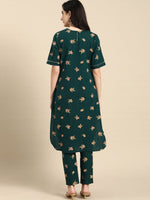 Thumbnail for All About You Women Green & Brown Floral Printed Regular Pure Cotton Kurta with Trousers - Distacart