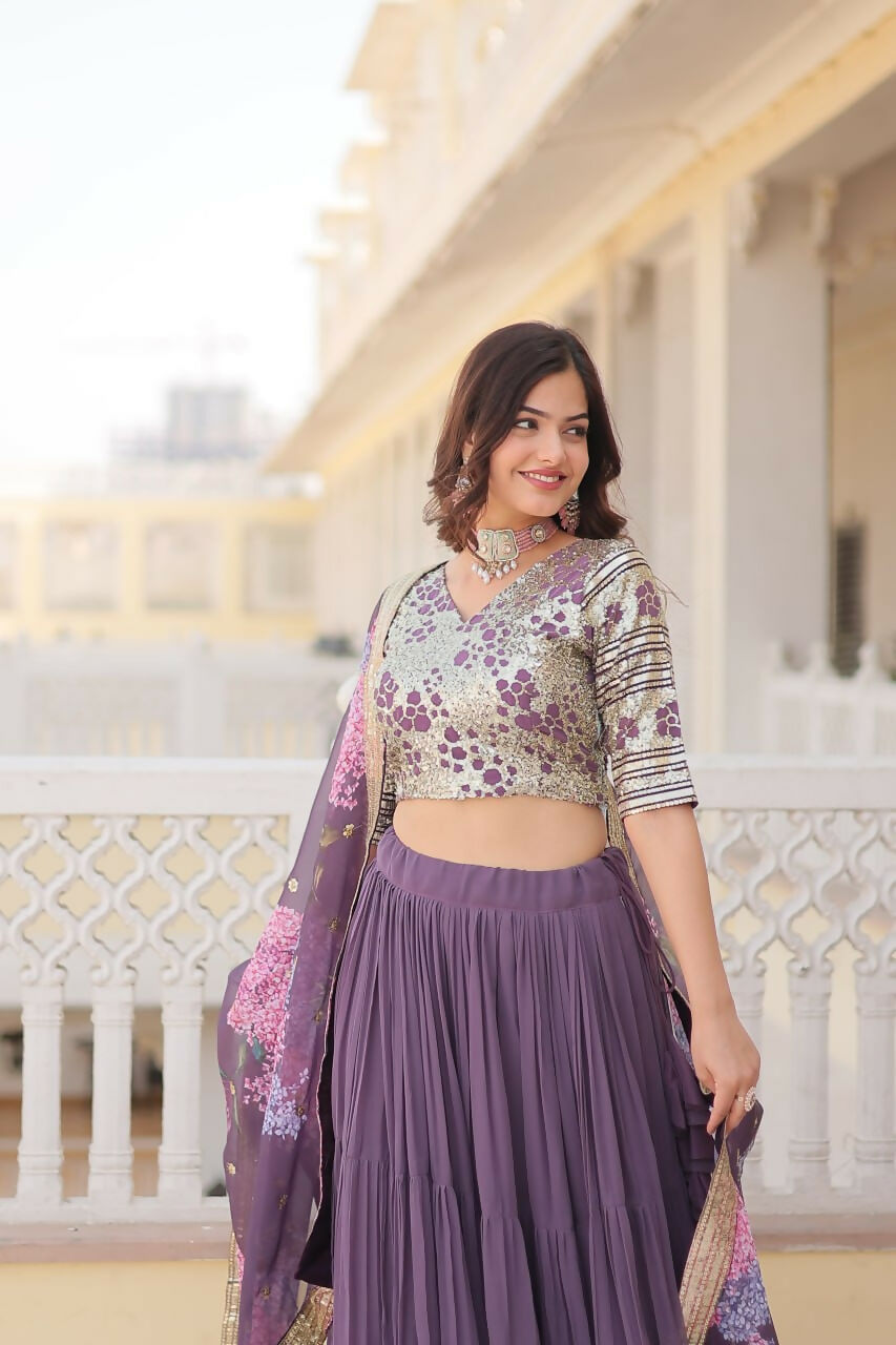 Preksha Creation Faux Georgette With Sequins Embroidered Work Women Lehenga Choli - Lavender - Distacart