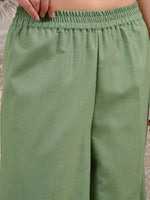 Thumbnail for Vishudh Green Ethnic Motifs Yoke Design Thread Work Straight Kurta With Palazzos & Dupatta