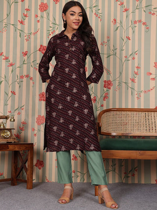Ode by House of Pataudi Ethnic Motifs Regular Chanderi Silk Straight Kurta With Trousers - Distacart