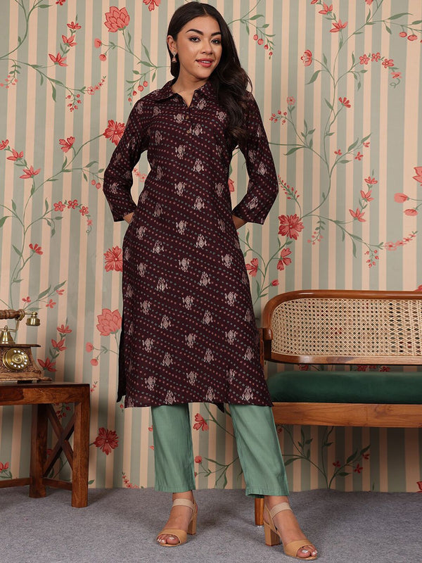 Ode by House of Pataudi Ethnic Motifs Regular Chanderi Silk Straight Kurta With Trousers - Distacart