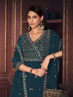 Thumbnail for Jyoti Fashion Women's Rama Georgette Embroidered Anarkali Kurta Pant Set With Dupatta - Distacart