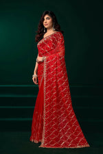 Thumbnail for Joban Fashion Red Net Party Wear Sarees - Distacart