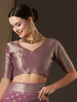 Thumbnail for Anouk Mauve & Gold-Toned Woven Design Zari Pure Georgette Kanjeevaram Saree - Distacart